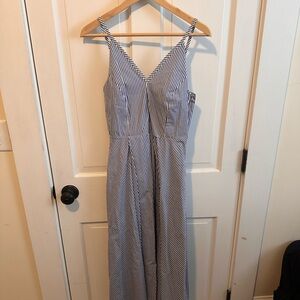 COS Blue and White Striped A-Line Midi Dress